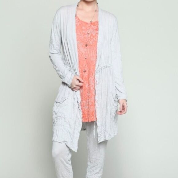 Chalet Lightweight Cardigan Jacket Size Large Lagenlook Cinch Tie Waist Pockets - Picture 1 of 8